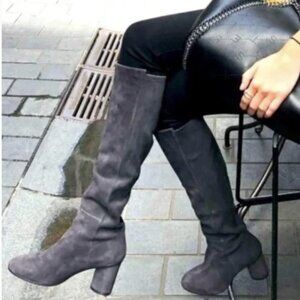 Stuart Weitzman Eloise Gray Suede Knee High Heeled Boots 10